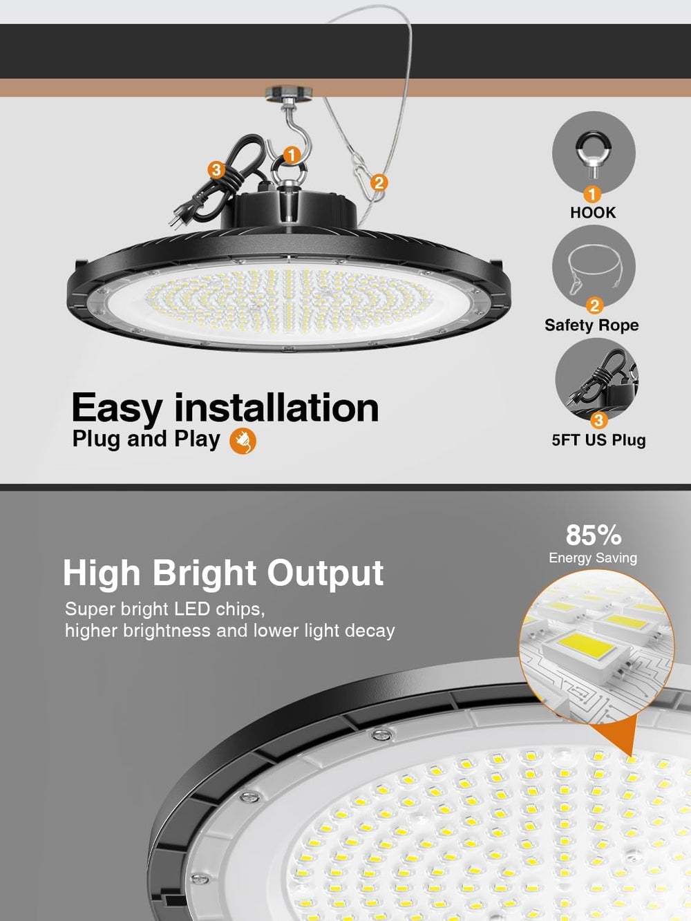 10-Pack UFO LED High Bay Light 250W 37500LM, 5000K Daylight