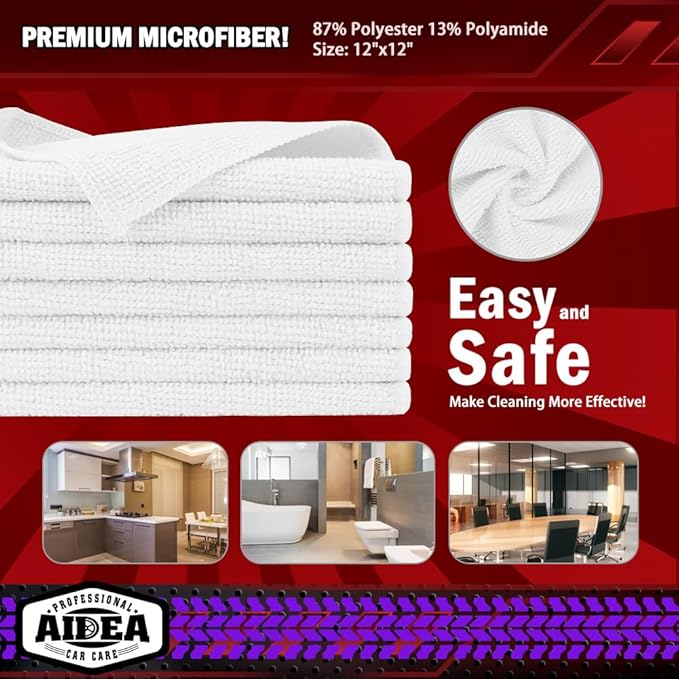 AIDEA Microfiber Cleaning Cloth White 150PK, Microfiber Towels