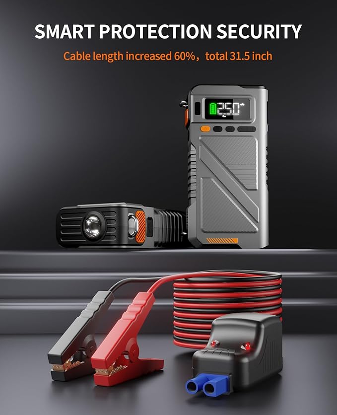 Car Jump Starter with Air Compressor 9000A, 9 in 1 Jumper Box