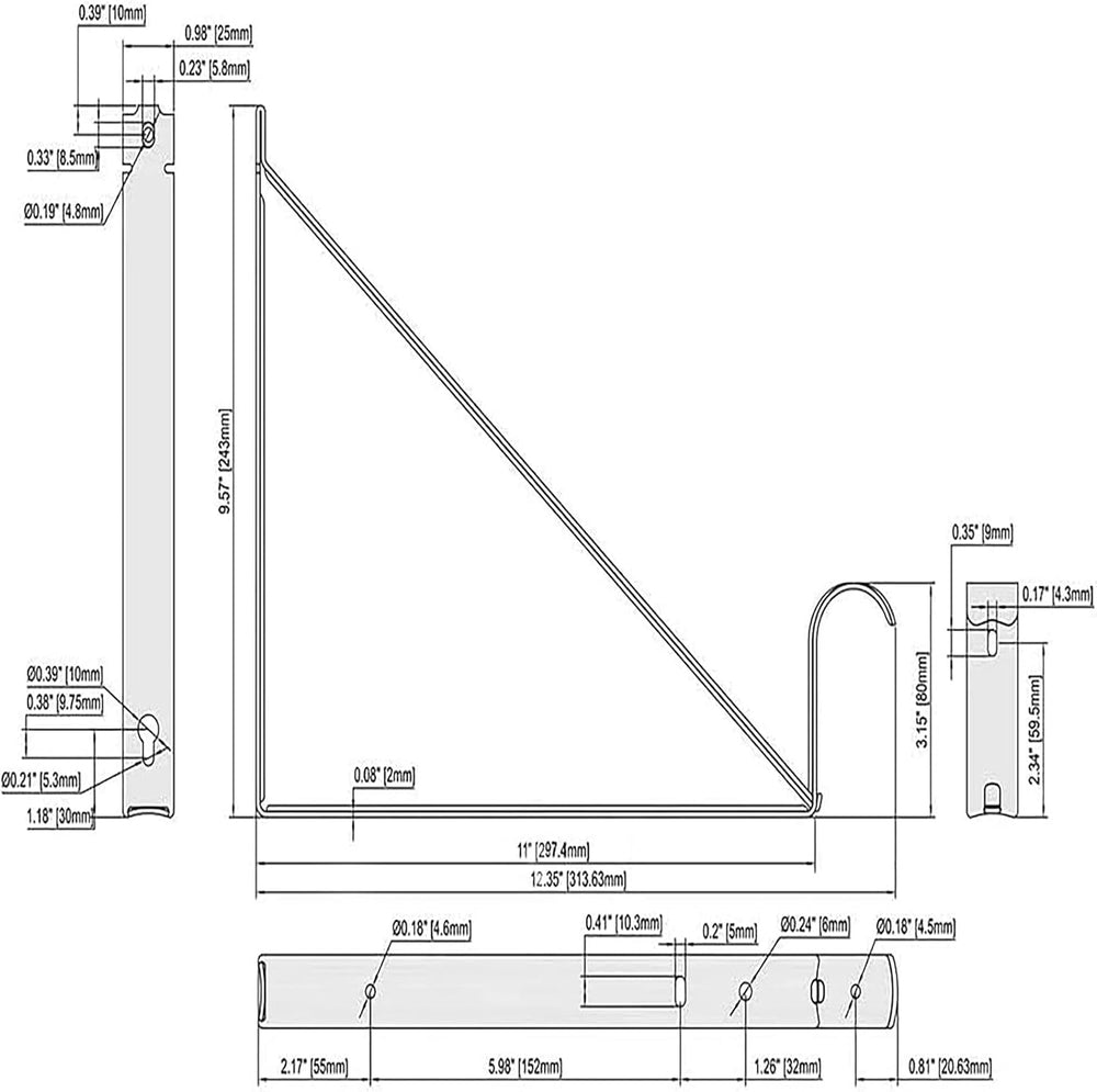 Closet Rod Brackets 11x9.5in, Closet Shelf Brackets 10 Pack, Black
