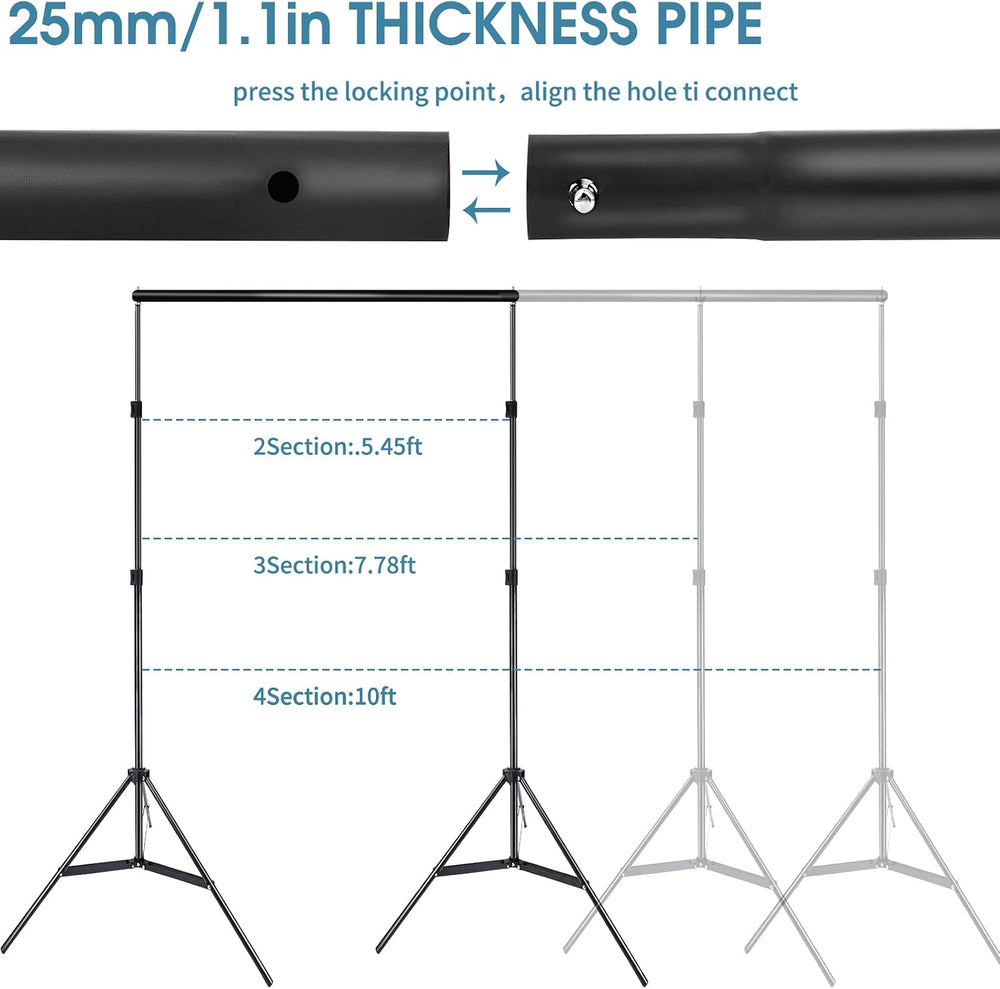 Photo Video Studio 10x7Ft (WxH) Adjustable Background Stand Backdrop Support ...