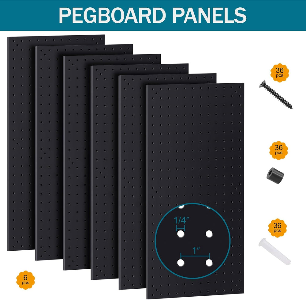 Metal Peg Board Kit with 1/4" Pegboard Accessories, 6 Pack 12"X24&q...