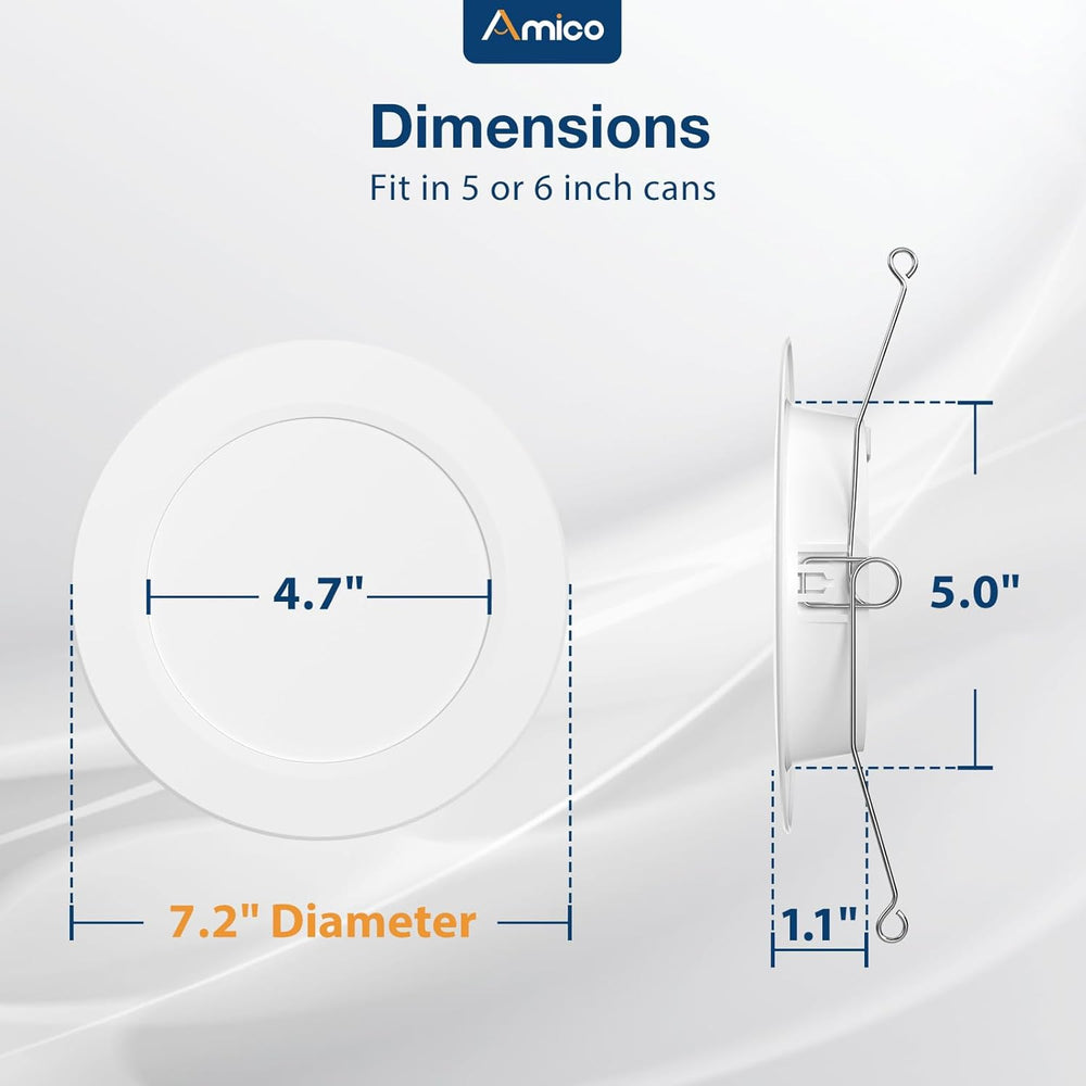 Amico Recessed Lighting 5/6 Inch, 12 Pack 5CCT Flat LED Can Lights, White