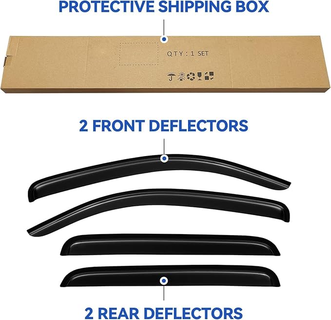 Window Visors Rain Guards for 2005-2015 Toyota Tacoma Double Cab, Out-Channel