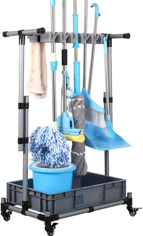 Broom And Mop Holder Put Wet Movable Floor-Mounted Mop Rack Floor Standing