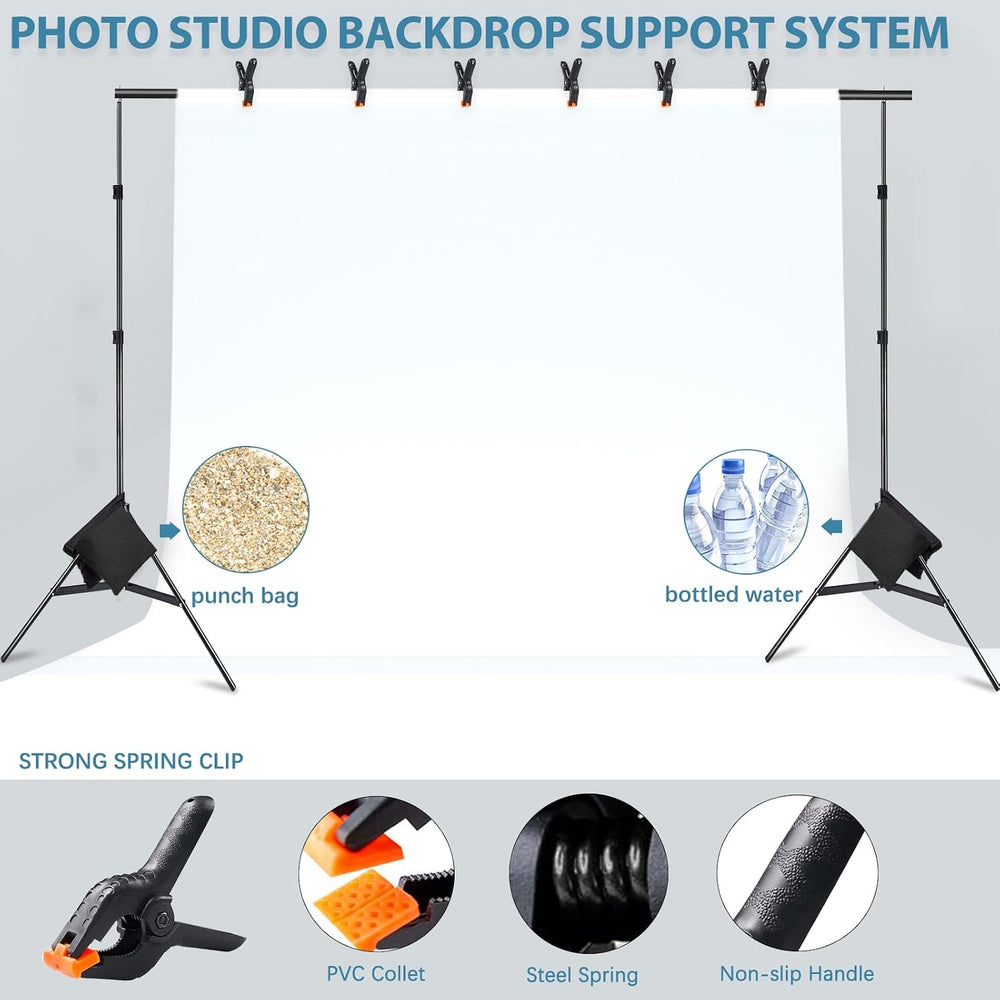 Photo Video Studio 10x7Ft (WxH) Adjustable Background Stand Backdrop Support ...