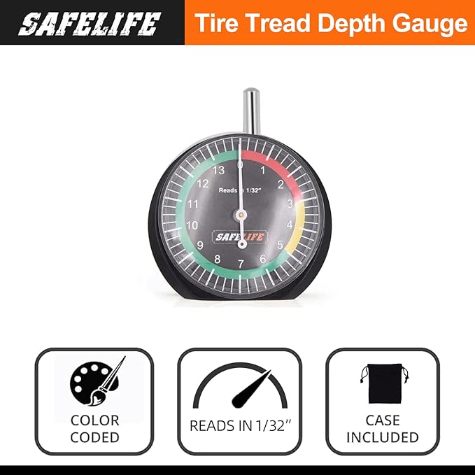SAFELIFE Tire Tread Depth Gauge, 10 Pack Dial Type Tire Tread Depth Gauge