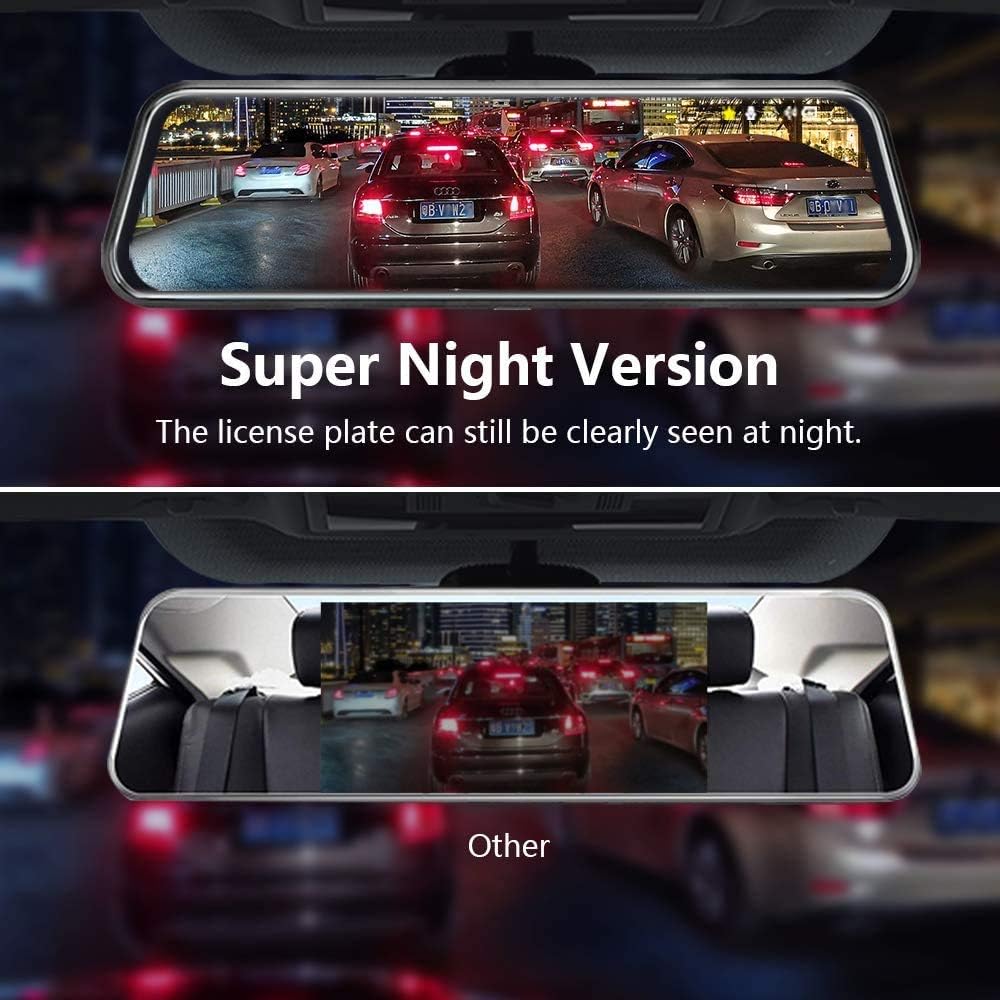 10’’ Mirror Dash Cam Front and Rear View Mirror Camera Night Vision for Car
