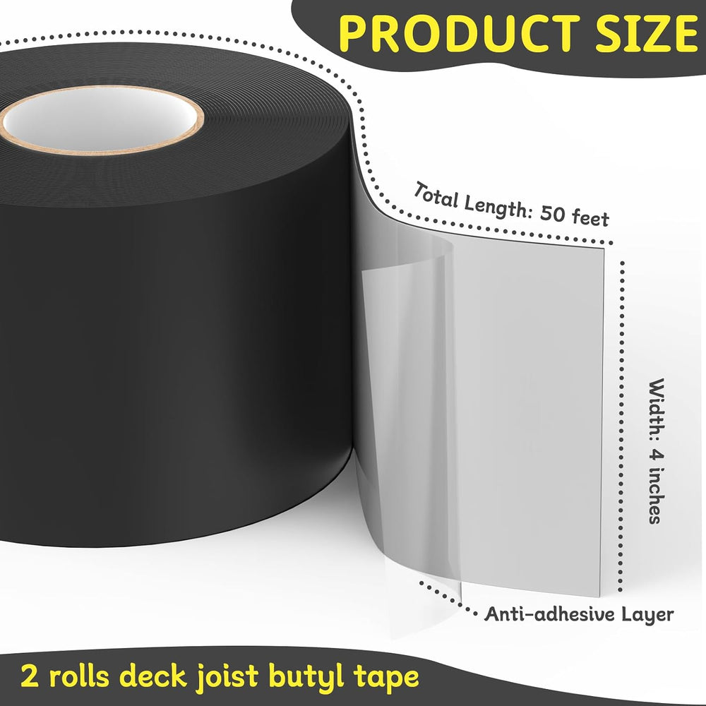 Joist Tape for Decking 4'' X 50', 2 Rolls Waterproof Butyl Tape