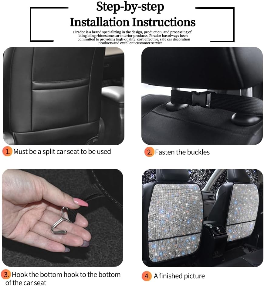 Bling Crystal Car Seat Back Kick Protectors with Storage, Sparkly Diamond Kic...