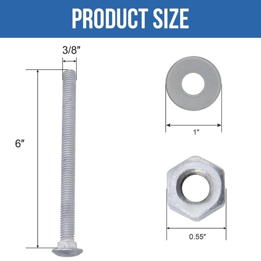 3/8" x 6" Carriage Bolts (50 PCS), Hot Dip Galvanized, Heavy Duty R...