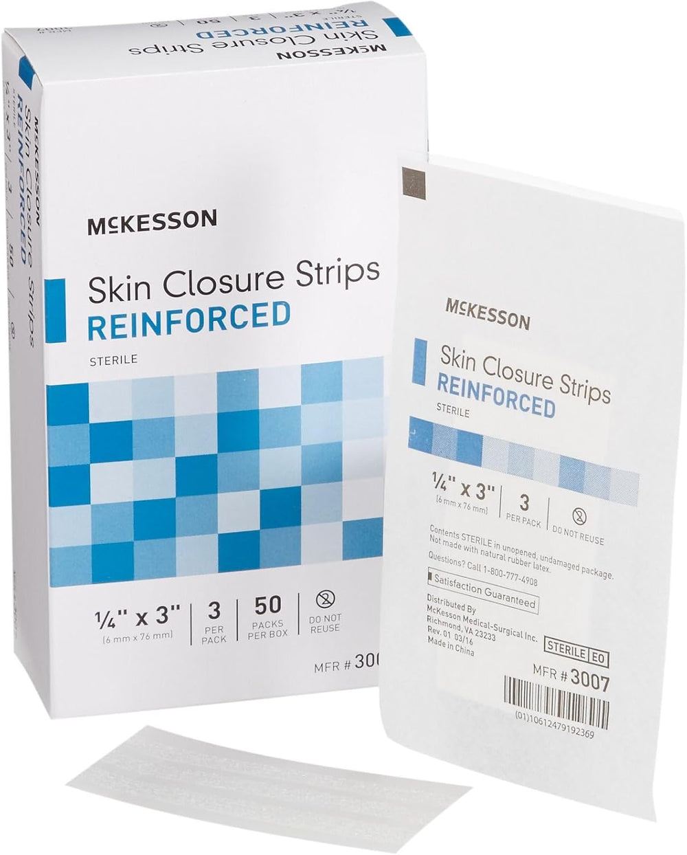 McKesson Skin Closure Strips, Sterile, White, 1/4 x 3 in, 50 ct