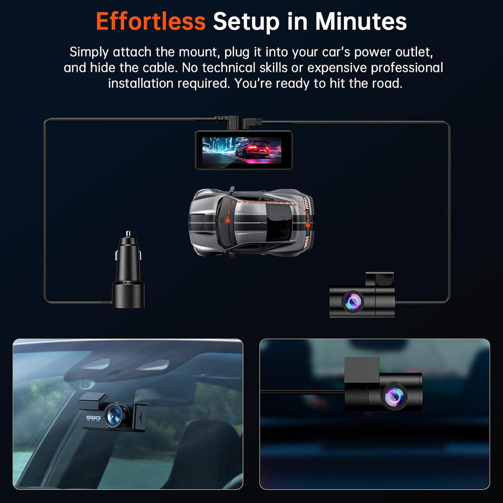 Dashcam Front and Rear Camera, 4K Dash Cam with 64GB Card, Black