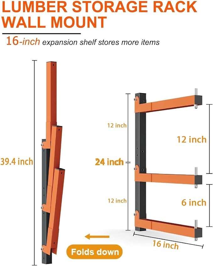 Lumber Storage Rack Wall-Mounted Lumber Racks Heavy Duty Wood Storage Rack (4...