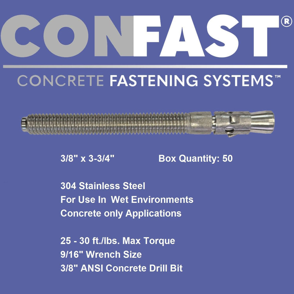 CONFAST 3/8" x 3-3/4" Stainless Steel Wedge Anchor (50 per Box)