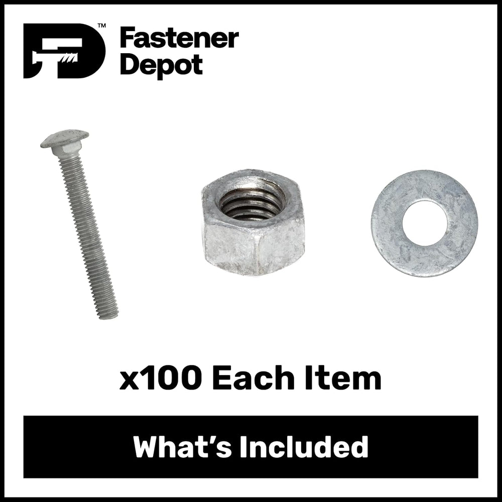 3/8"-16 x 3-1/2" (100 Sets) Hot Dipped Galvanized Carriage Bolt Kit...