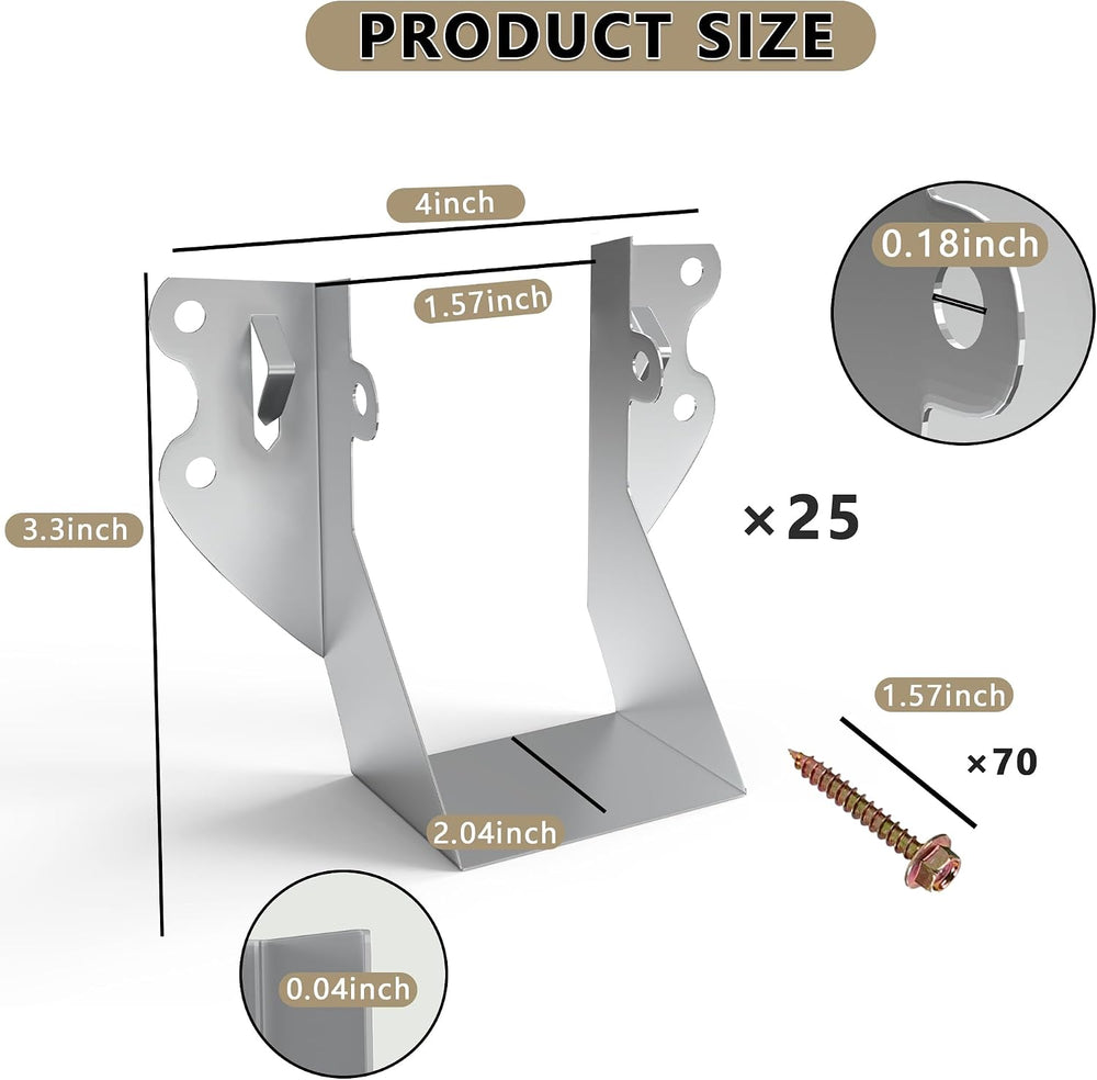 25 Pack 2x4 Joist Hangers with Screws for Wood, Galvanized Face Mount