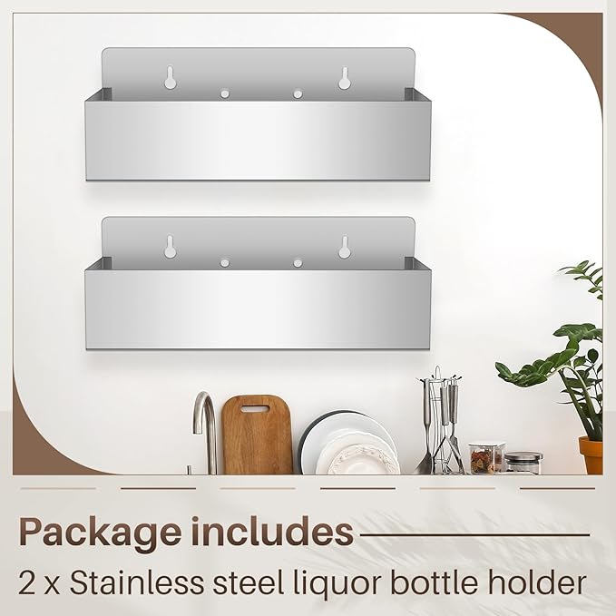 Tanlade 2 Pieces 15 Inch Single Speed Rail Stainless Steel Liquor Bottle Holder