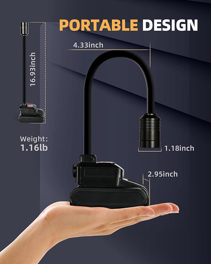 LED Work Light, 5000mAh Magnetic Gooseneck Light Rechargeable, 2000 Lumen