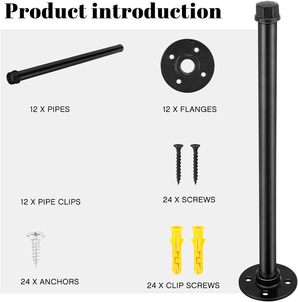 Barydat 12 Set 12 Inch Industrial Pipe Clothing Rack with Screws Set Wall Mou...