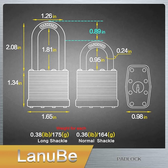 Lanube Lock 12-Pack Laminated Keyed Padlock Set 3 Colors, 2 Short 2 Long