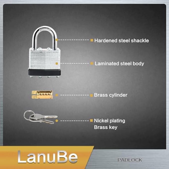 LanuBe Lock Laminated keyed Padlock, keyed Alike Locks, Normal Shackle (12 Pack)
