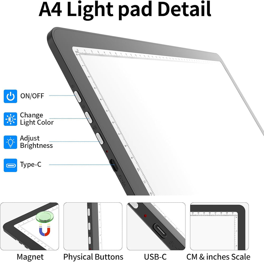 TOHETO A4 Light Board with Bag for Diamond Painting, Super Bright Magnetic Li...