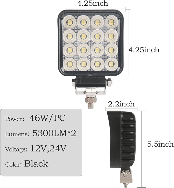 4.3" 12V LED Flood Lights 46W, 24 Volt Work Lights (2PCS)