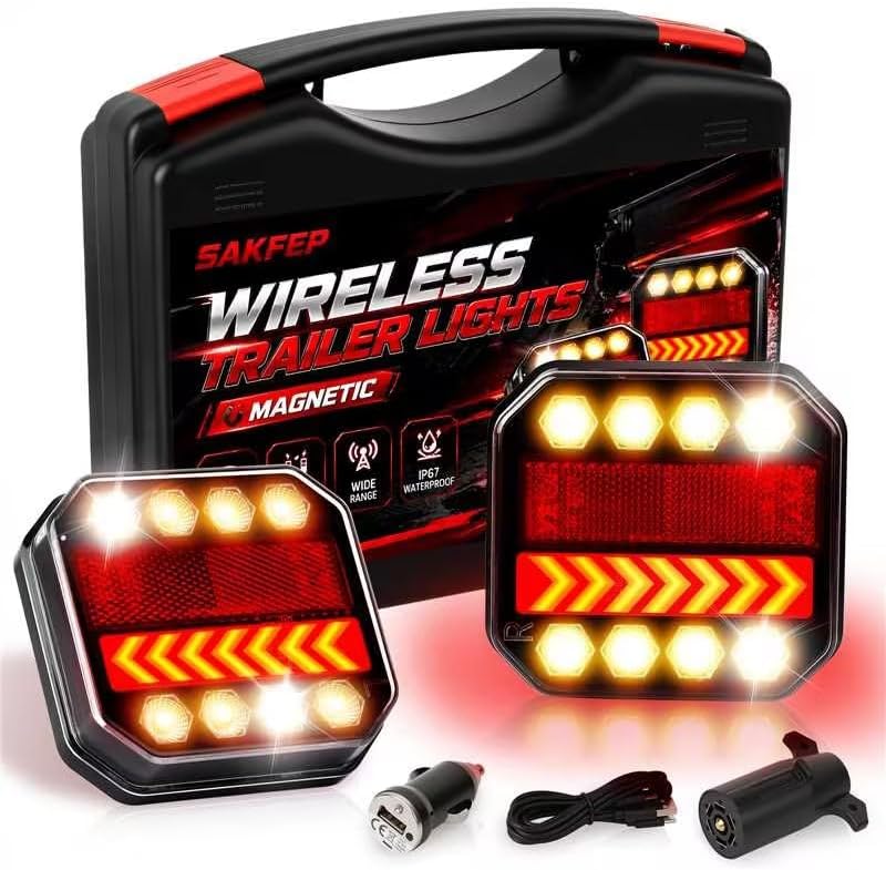 Magnetic Wireless Trailer Lights, Rechargeable LED Tow Lights Kit