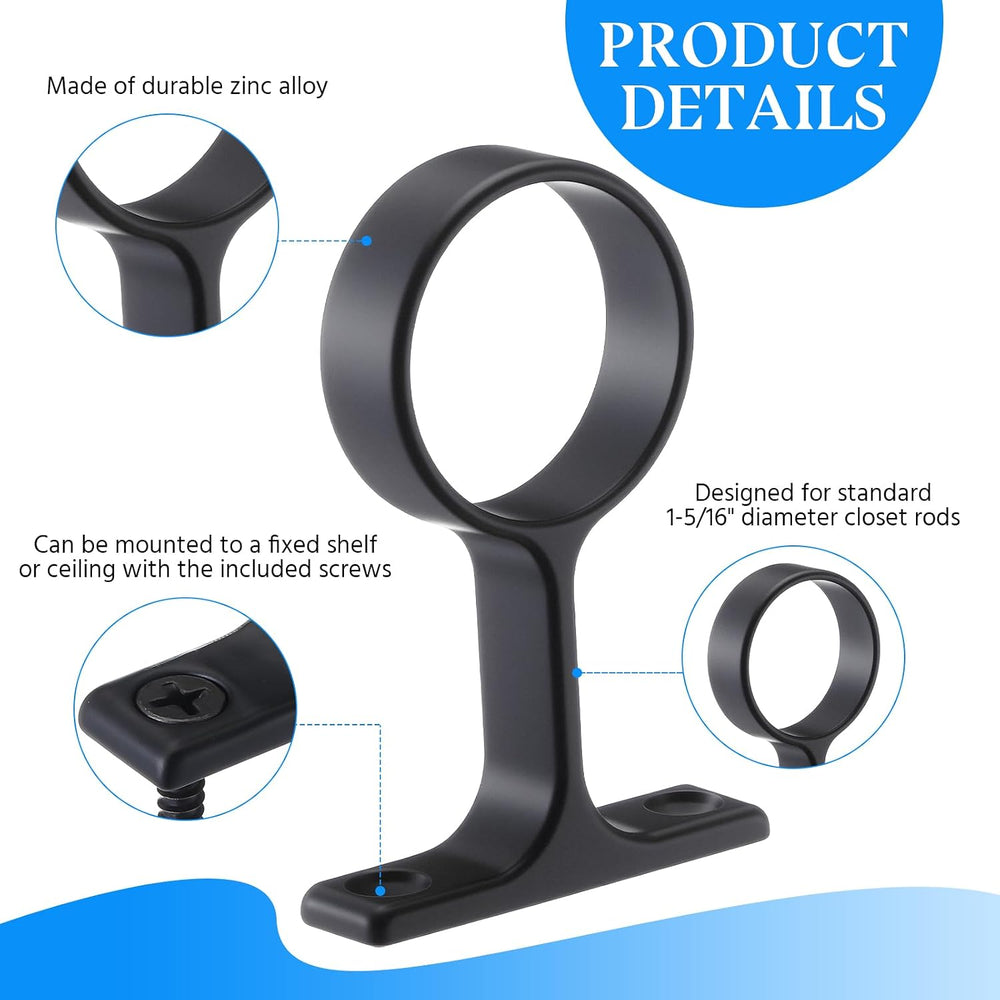 LEIFIDE 6 Pcs 1 5/16 Inch Round Closet Rod Support Bracket,Black