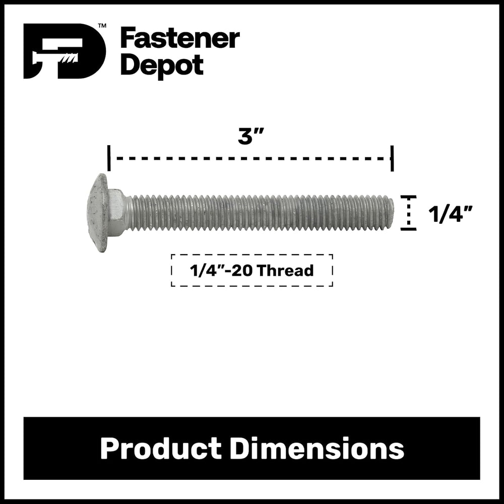 1/4"-20 x 3 (100 Pack) Galvanized Carriage Bolt Kit Grade 307A, Includes...