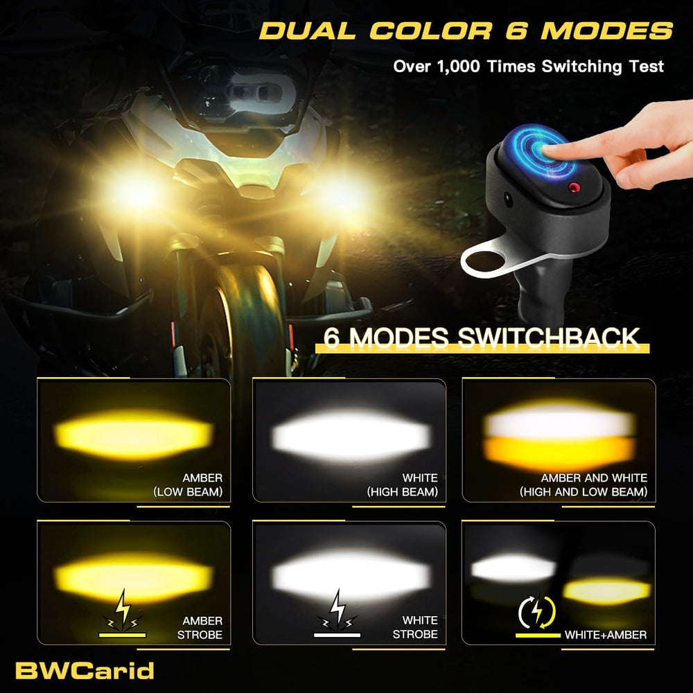D7 Motorcycle Driving Fog Lights LED Kit Amber White 6 Modes Strobe | Auxilia...