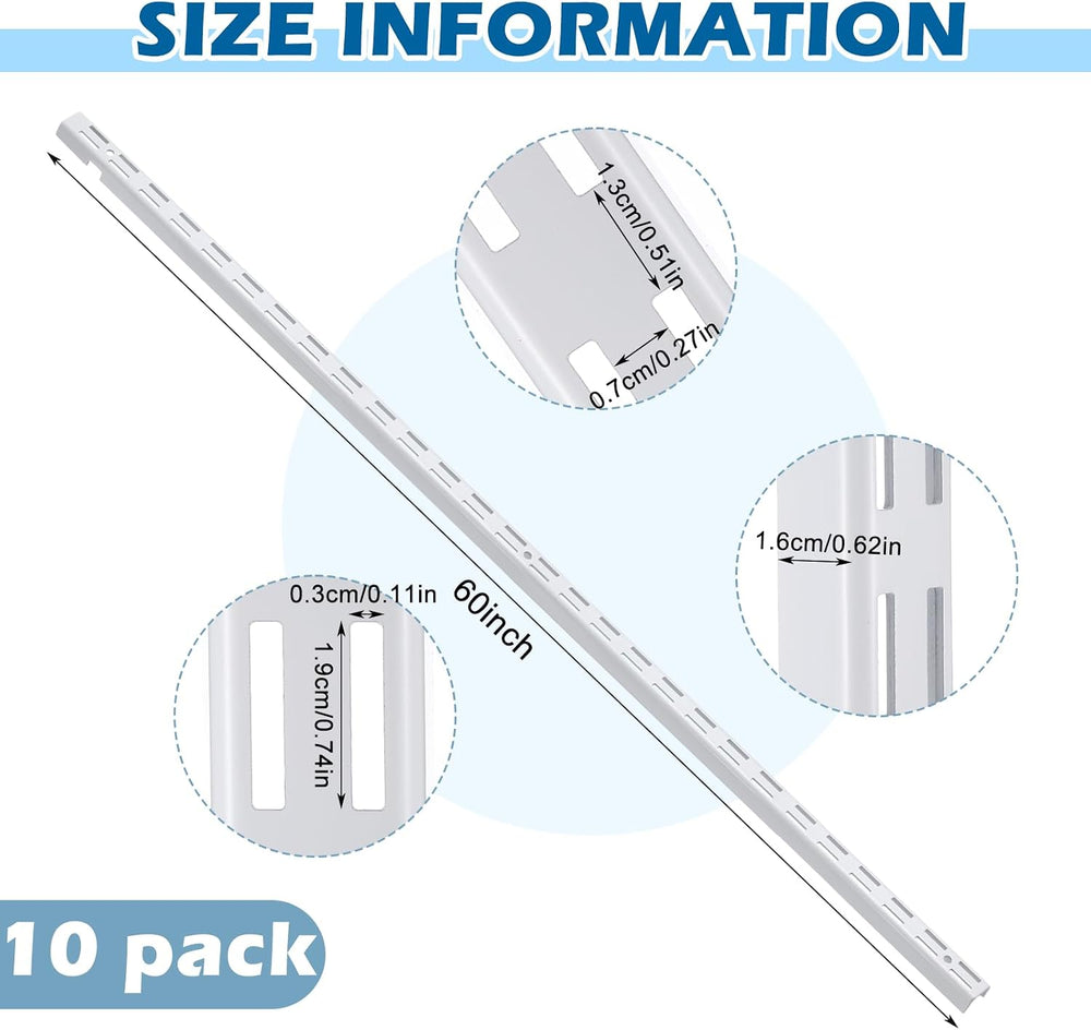10 Pcs 60 Inch Dual Track Brackets Shelf System Upright Wall Shelving Rail