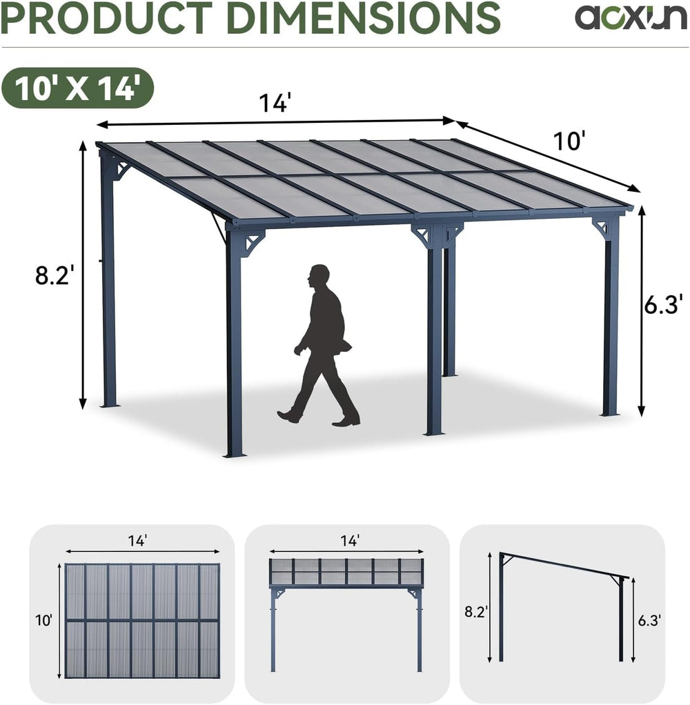Aoxun 14’x10’ Gazebo with Aluminum Frame & Polycarbonate Panel, Black
