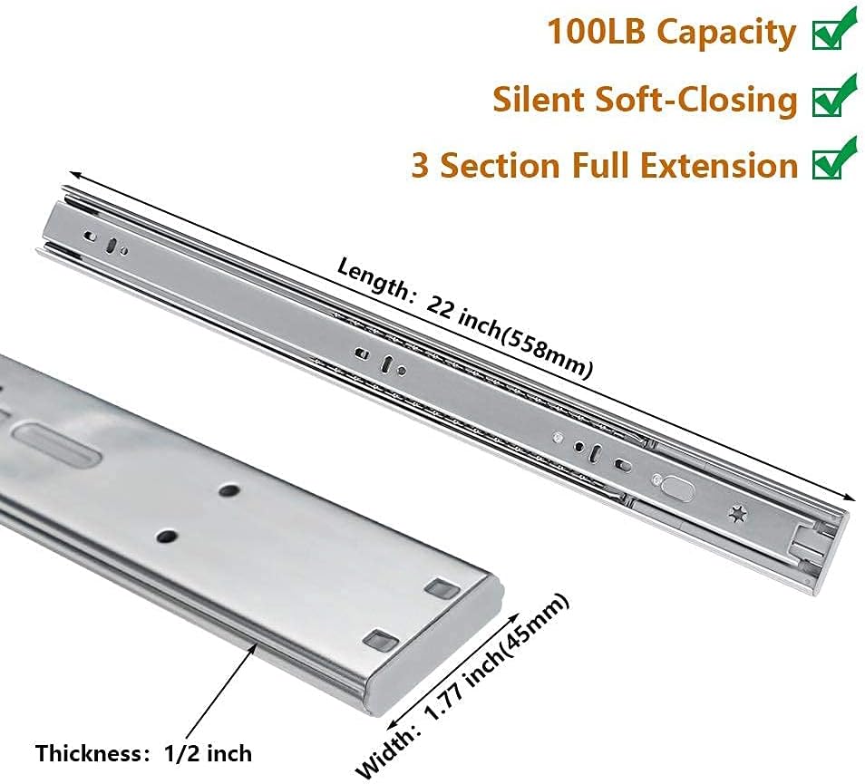 LONTAN 22 Inch Soft Close Drawer Slides with Rear Mounting Brackets 1 Pair