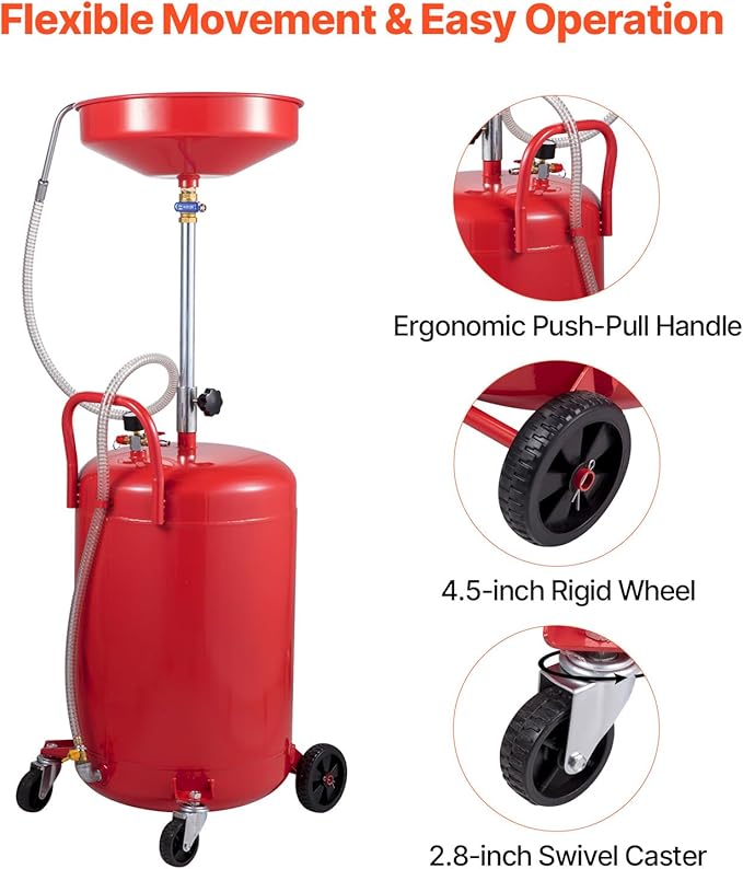 VEVOR 20-Gallon Waste Oil Drain Tank, Air Operated Portable Oil Drainer