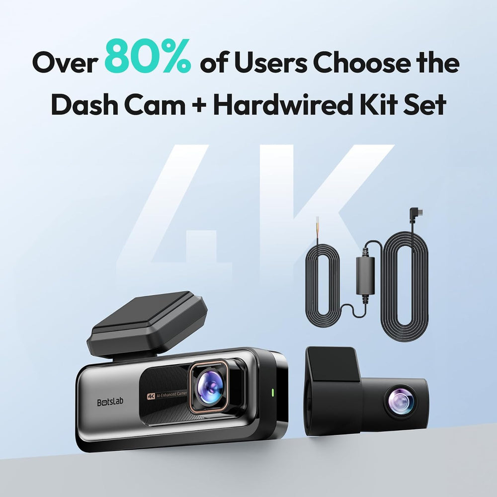 BOTSLAB 4k Dash Cam Front and Rear, 24/7 Parking Monitor with Hardwired Kit, ...