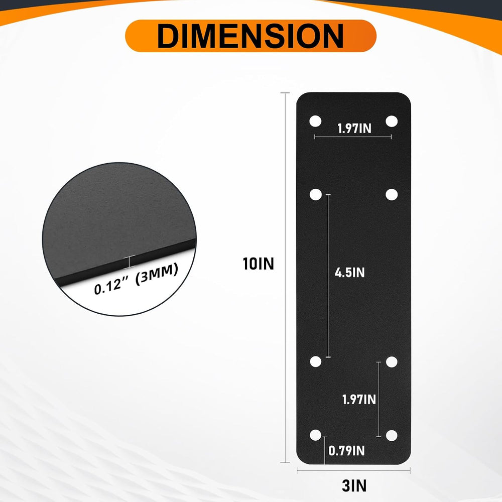 4 Pcs 10"x3" Straight Steel Plate for Wood, 3MM, Black