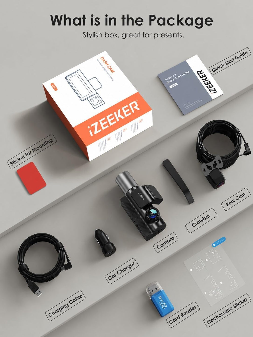 iZEEKER 4K Dash Cam Front and Rear Inside, 3 Channel Dash Camera for Cars