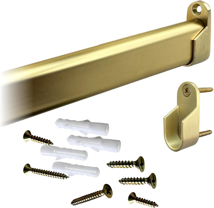 CUSTOM CUT | Oval Closet Rod | Up to 36" | Screw-on Wall Brackets | Satin Brass