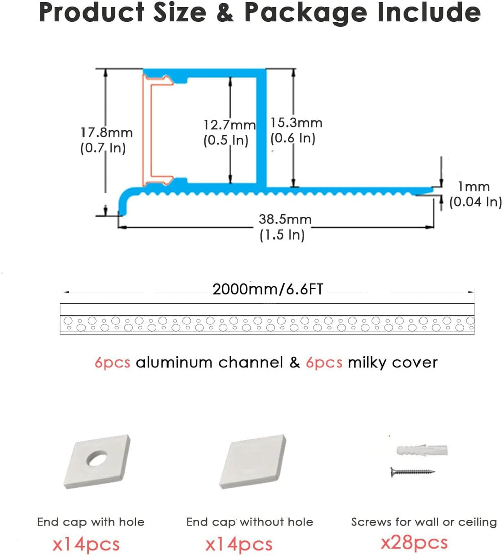 Plaster LED Channel,Trim Edge Drywall LED Strip Light Channel 6x2m