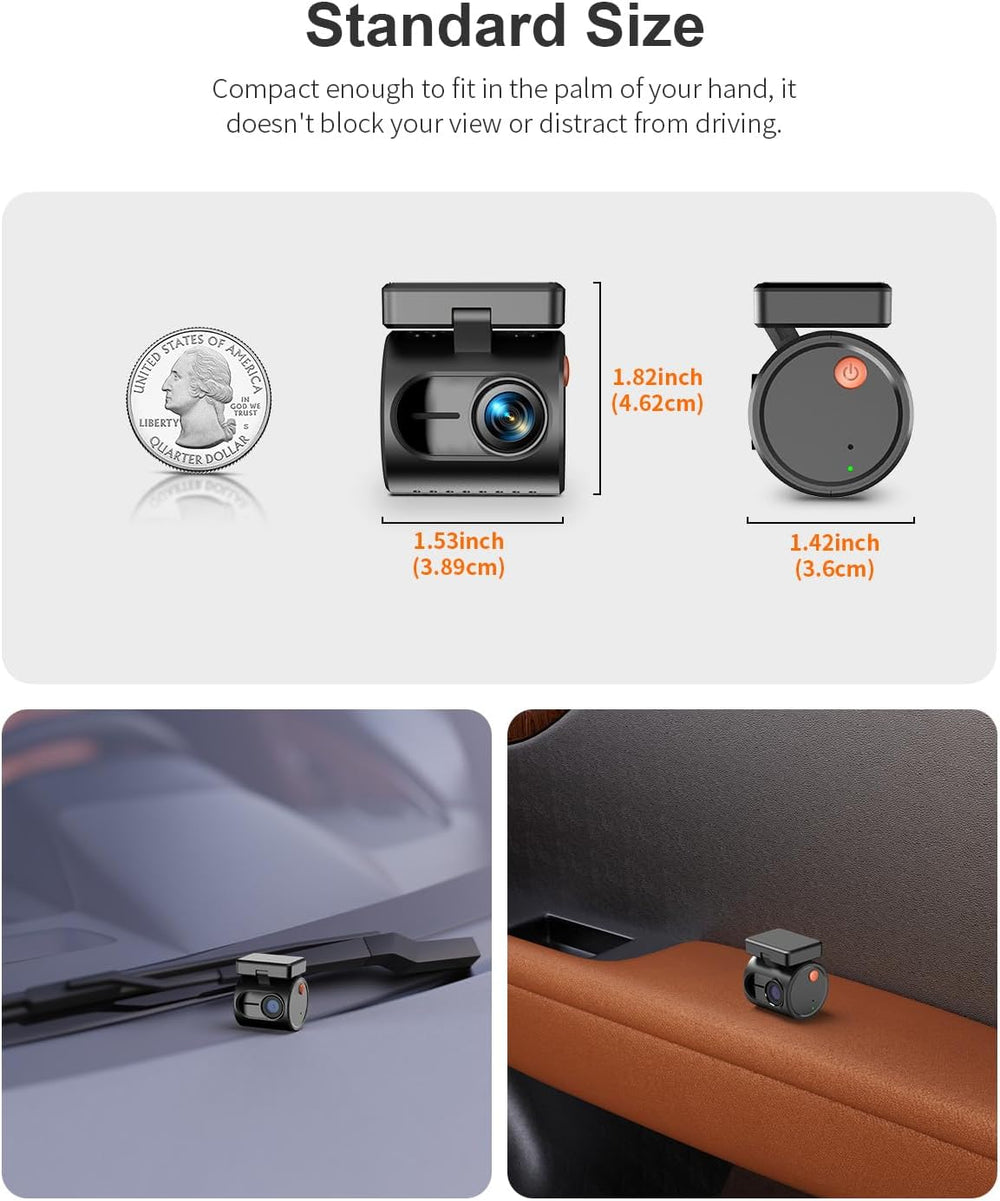 KAWA Tiny Dash Cam, Voice Control & WiFi 2K Mini Camera for Car