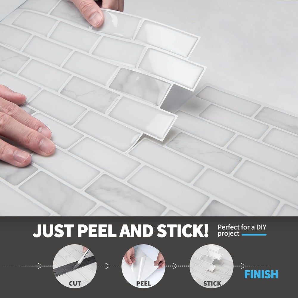 Art3d 10-Pack Peel and Stick Stone Backsplash Tile, 12" x 12", Whit...