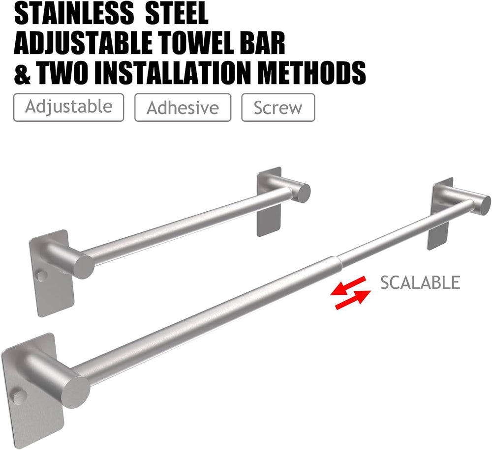 Towel Bar, Adhesive or Drill Wall Mount, Brushed Nickel, 4 Pack