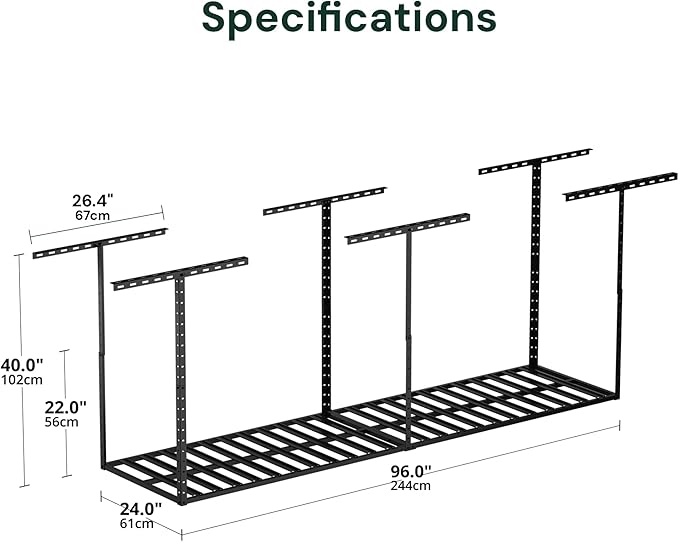 SunsGrove 2x8 Garage Storage Overhead Rack Organization, Adjustable Ceiling (...