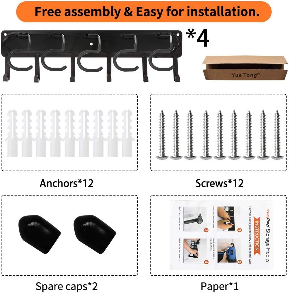 YueTong Garden Tool Organizer Wall Mount, 4 Pack 17-Inch All-Metal Garage Too...