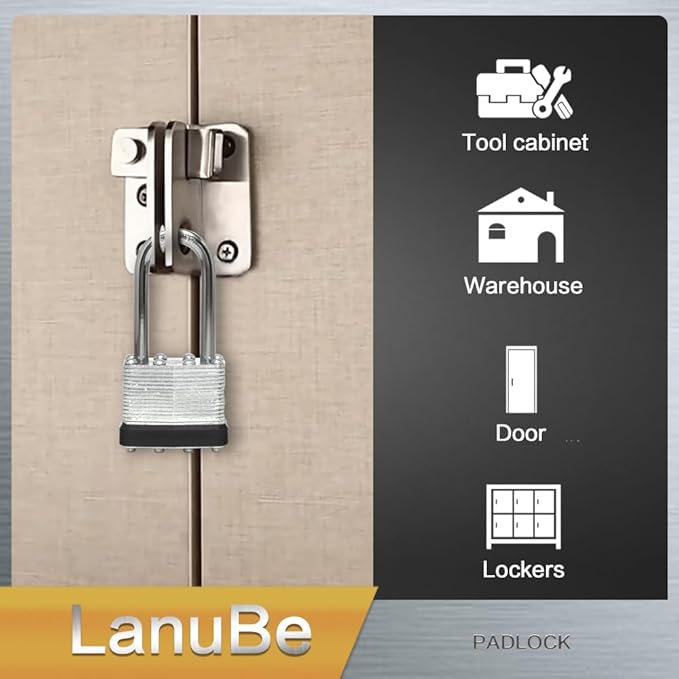 LanuBe Lock Laminated keyed Padlock, keyed Alike Locks, Long Shackle, Marked ...