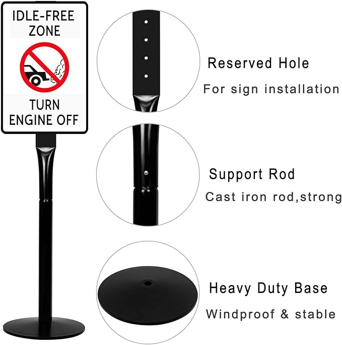 Parking Sign Post 48" Heavy Duty Cast Iron Parking Signs Stand, Movable ...