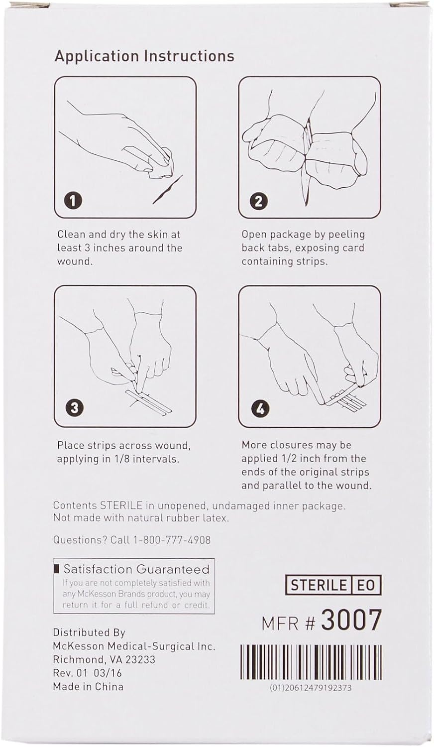 McKesson Skin Closure Strips, Sterile, White, 1/4 x 3 in, 50 ct