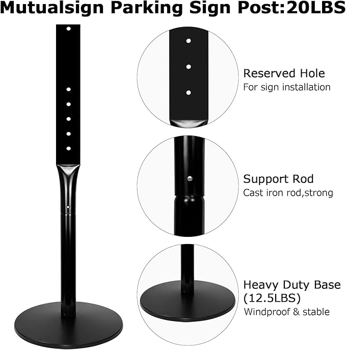Parking Sign Post 49" Heavy Duty Cast Iron Parking Signs Stand, Movable ...